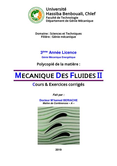 PDF Mécanique des fluides II Cours et Exercices Résolus