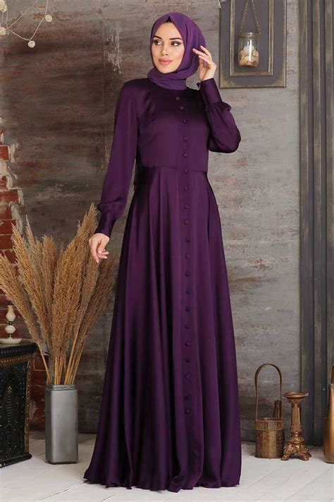 Purple Hijab Evening Dress Mor Neva Style