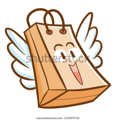 Cute Funny Shopping Bag Flying Laughing Stock Vector Royalty Free