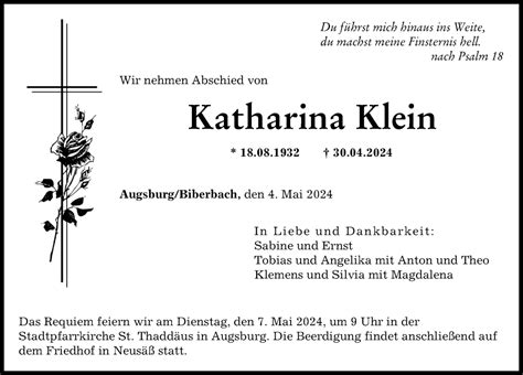 Traueranzeigen Von Katharina Klein Augsburger Allgemeine Zeitung