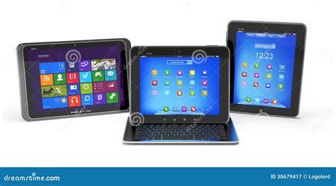 Set of Tablet PCs and Keyboard Stock Illustration - Illustration of ...