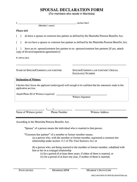 Fillable Online Spousal Declaration Form Fax Email Print Pdffiller