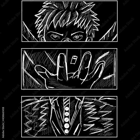 Hand drawn manga face with mask and hands. Design for t-shirt graphics ...