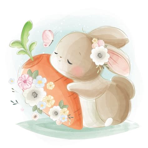 Premium Vector | Cute bunny hugging a big carrot