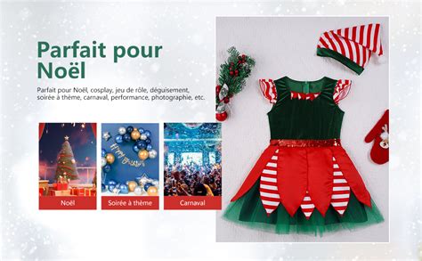 Iefiel Déguisement Noël Elfe Enfant Fille Noël Lutin Robe De Princesse