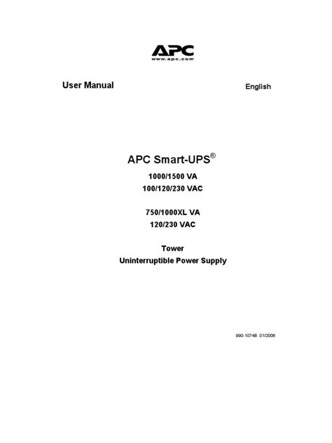 Apc Smart Ups 1500 VA Manual | Mains Electricity | Electrical Connector