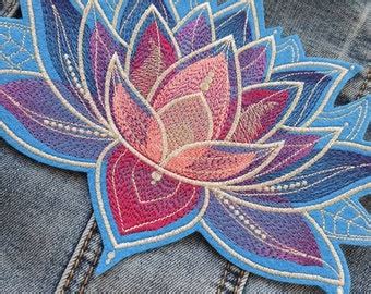 Embroidered Lotus Flower Patch Iron On Sew On Etsy