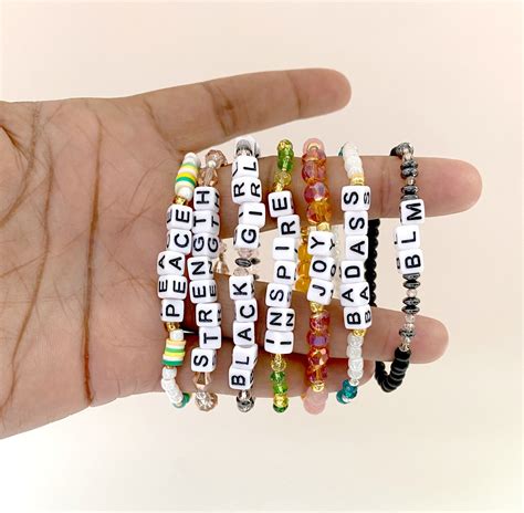 Colorful Clay Polymer Word Bead Bracelet Stretch Bead Etsy