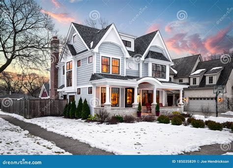 A White Suburban Home at Sunset Stock Image - Image of housing, design ...