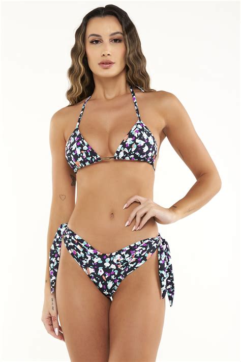 Calcinha De Biquíni Zimbros Preto Animal Print Ilha Bikini