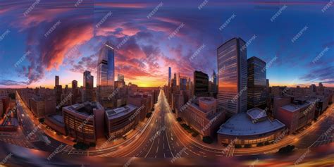 Premium AI Image | A 360 panoramic vr photo of a cityscape with a sunset and a cityscape in the ...