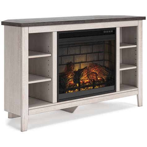 Signature Design by Ashley Dorrinson W287W6 Two-Tone Corner TV Stand with Electric Fireplace ...