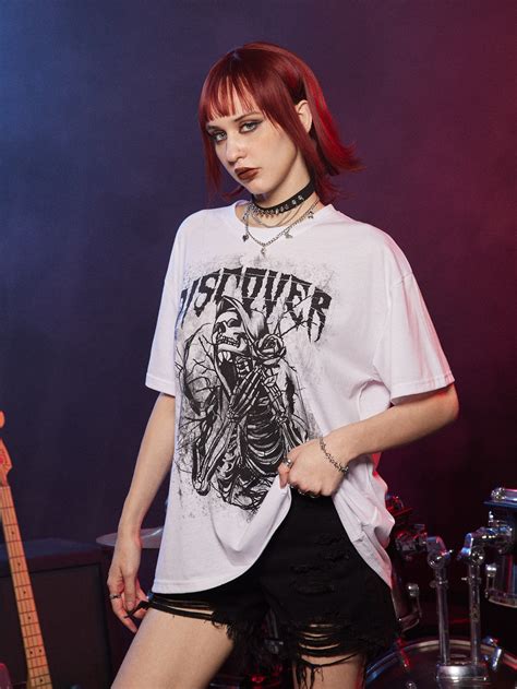 ROMWE Grunge Punk Skeleton Print Oversized Tee SHEIN UK