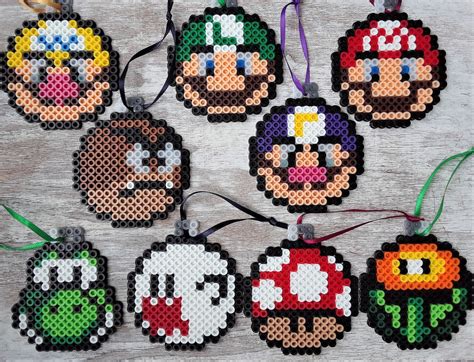 Nintendo Mario Brothers Character Perler Bead Christmas Tree Ornaments