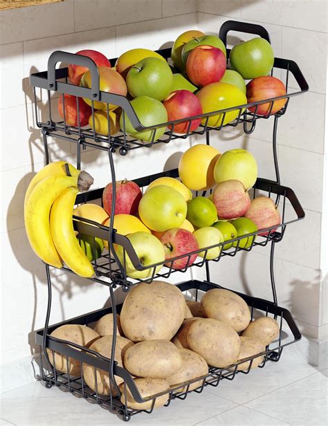 Amazon OKZEST 3 Tier Fruit Basket For Kitchen Counter With 2