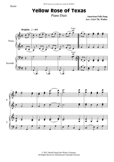 Yellow Rose Of Texas Arr Gert Th Walter By American Folk Song Sheet