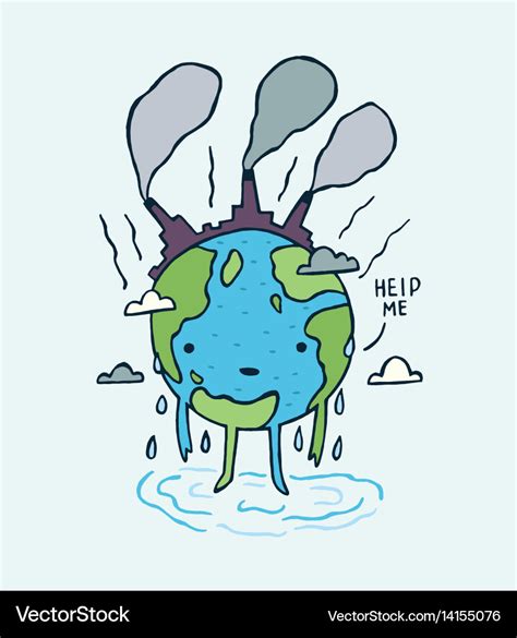 Sad polluted earth with help me message Royalty Free Vector