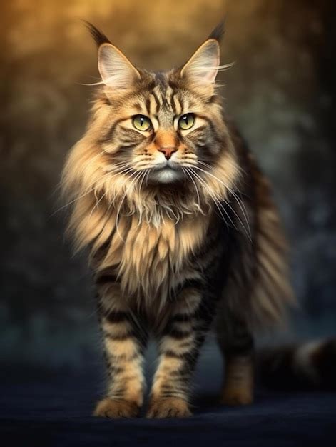 Retrato De Un Gato Maine Coon De Pelo Largo Sobre Fondo Oscuro Foto