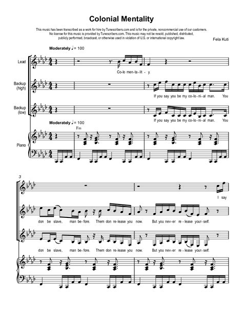 Tunescribers Colonial Mentality Sheet Music