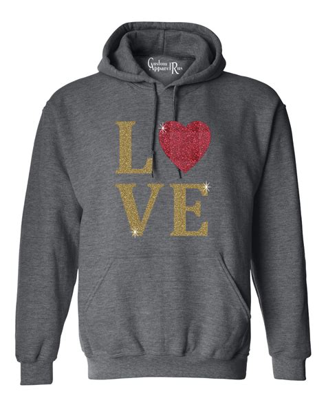 Love Heart Gold Glitter Valentine Womens Hoodie Sweatshirt Ebay