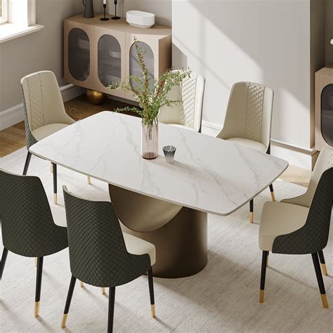 Everly Quinn Hobart Modern Dining Table With Rectangular Sintered Stone