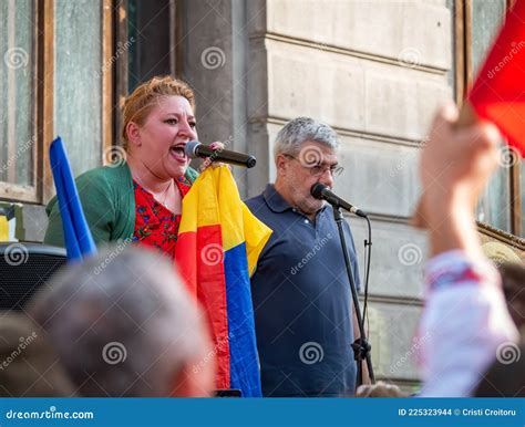 Romanian Senator Diana Iovanovici Sosoaca Giving a Speech at a Protest ...