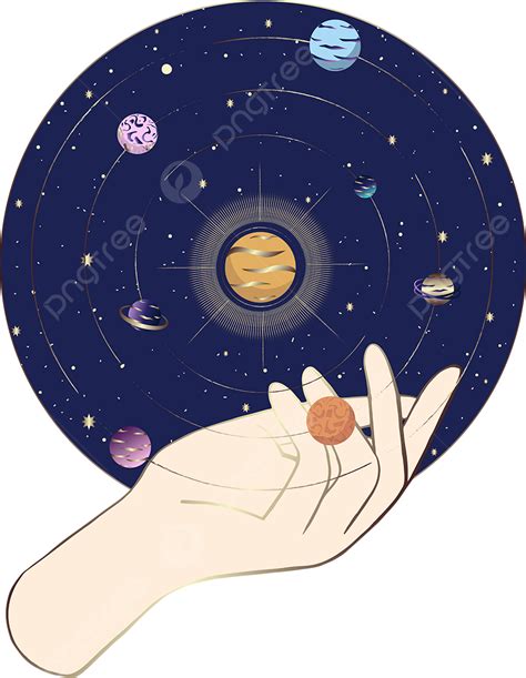 Sistema Solar En La Mano Tarjeta De Tarot Elemento Arte Vectorial Png