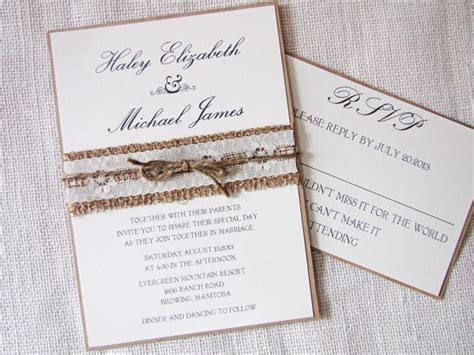 Burlap And Lace Wedding Invitation