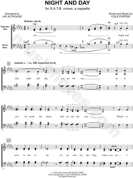 Jay Althouse Night And Day Arr Jay Althouse Satb Choir A Cappella Choral Sheet Music In Db