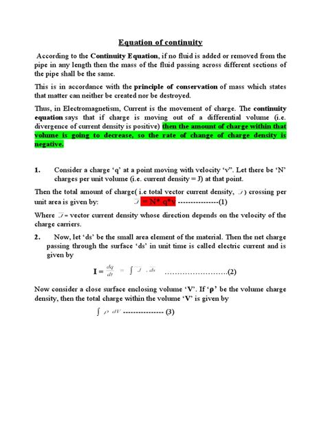 5.equation of Continuity | PDF | Electric Charge | Mathematical Objects