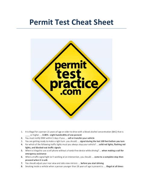 Learner Dmv Permit Test Cheat Sheet