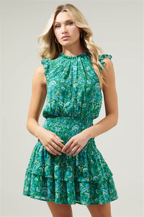 Rainier Paisley Trolly Smocked Mini Dress Sugarlips