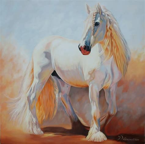 Horse oil painting White horse White horse painting Animals