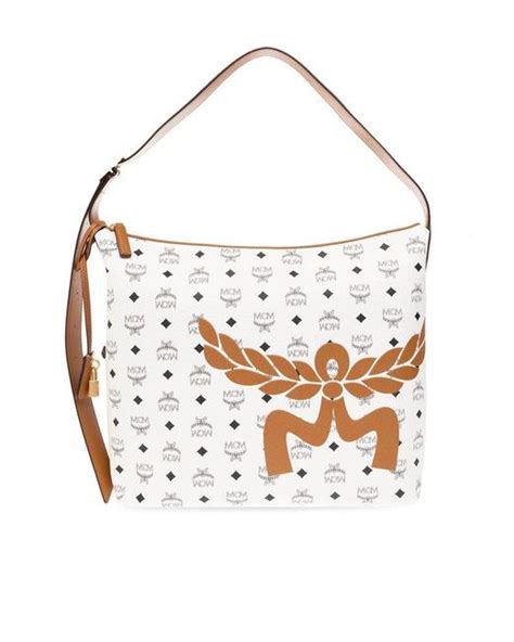 Mcm Aren Logo Printed Large Shoulder Bag In White Lyst