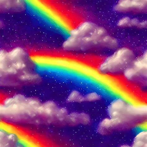 Rainbow Fluffy Clouds Starlight Night Sky · Creative Fabrica