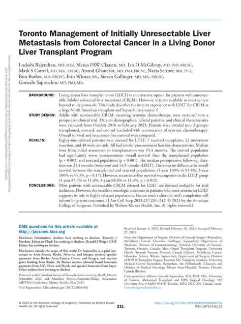 Pdf Toronto Management Of Initially Unresectable Liver Metastases From Colorectal Cancer In A