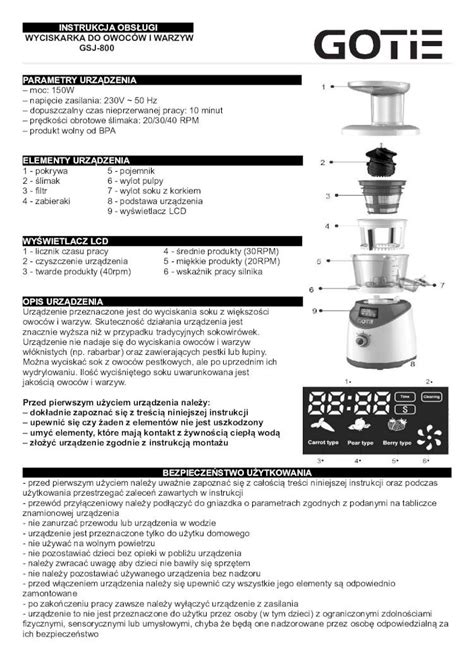 Pdf Instrukcja ObsŁugi Wyciskarka Do OwocÓw I Warzyw Gotieeuwp