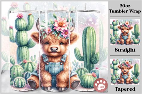 Highland Cow Cactus Tumbler Wrap Graphic By Luna Art Design Creative