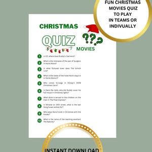 Christmas Movie Quiz Printable Quiz Christmas Movie Game Family Game ...