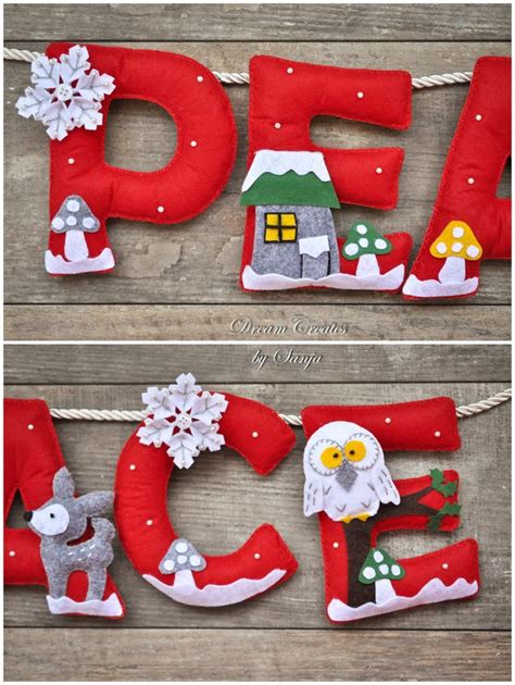 Two Pictures Of The Letters Decorated With Felt And Snowflakes Are