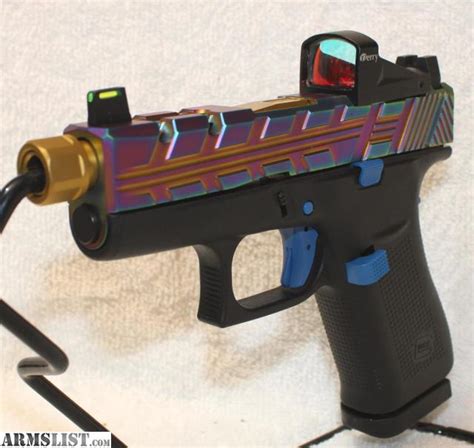 Armslist For Sale Glock 43x 9mm Custom Multicolor And Black Threaded Gold Barrel Suppressor