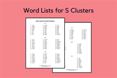 Word Lists For Initial S Clusters Speech Therapy Ideas