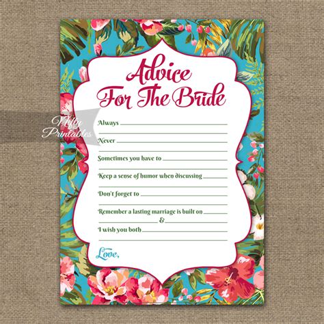 Printable Bridal Shower Advice Cards Tropical Flowers