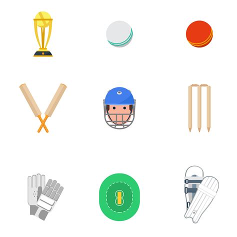 Cricket Icons Set Flat Vector Art At Vecteezy