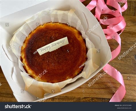 Burnt Cheesecake Happy Birthday Cake Topper Stock Photo 2070721940