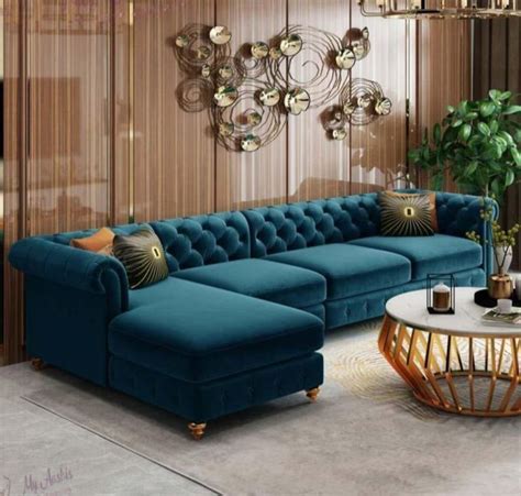 Blue Wooden 5 Seater Designer Sofa Set 3 2 Leatherette At Rs 24999