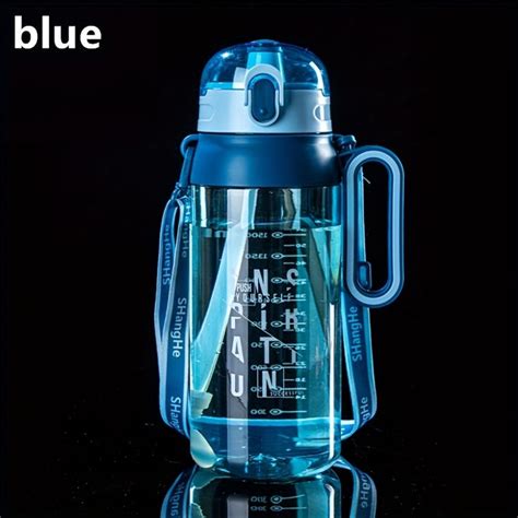 1600ml Water Measuring Straw Lid Water Bottle Portable Handle Large Capacity Plastic Cup With