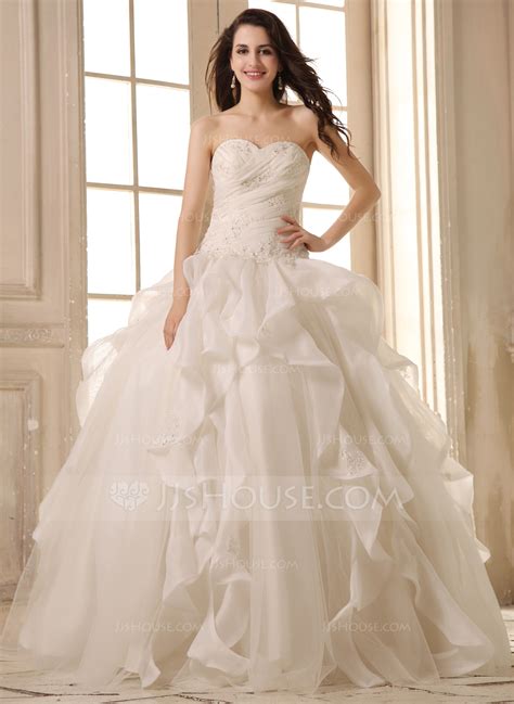 Ball Gown Sweetheart Floor Length Satin Organza Wedding Dress With