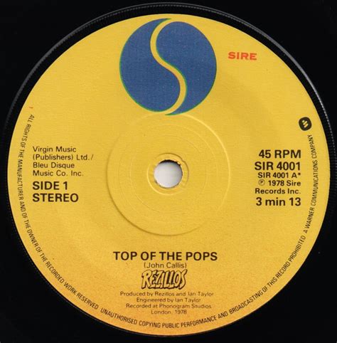 Rezillos Top Of The Pops Vinyl Rpm Single