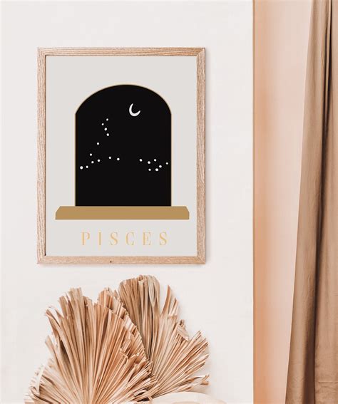 Pisces Zodiac Wall Art Digital Print Minimal Boho Etsy